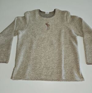Artisans Super Cozy Neutral Crewneck Embroidered Sweater